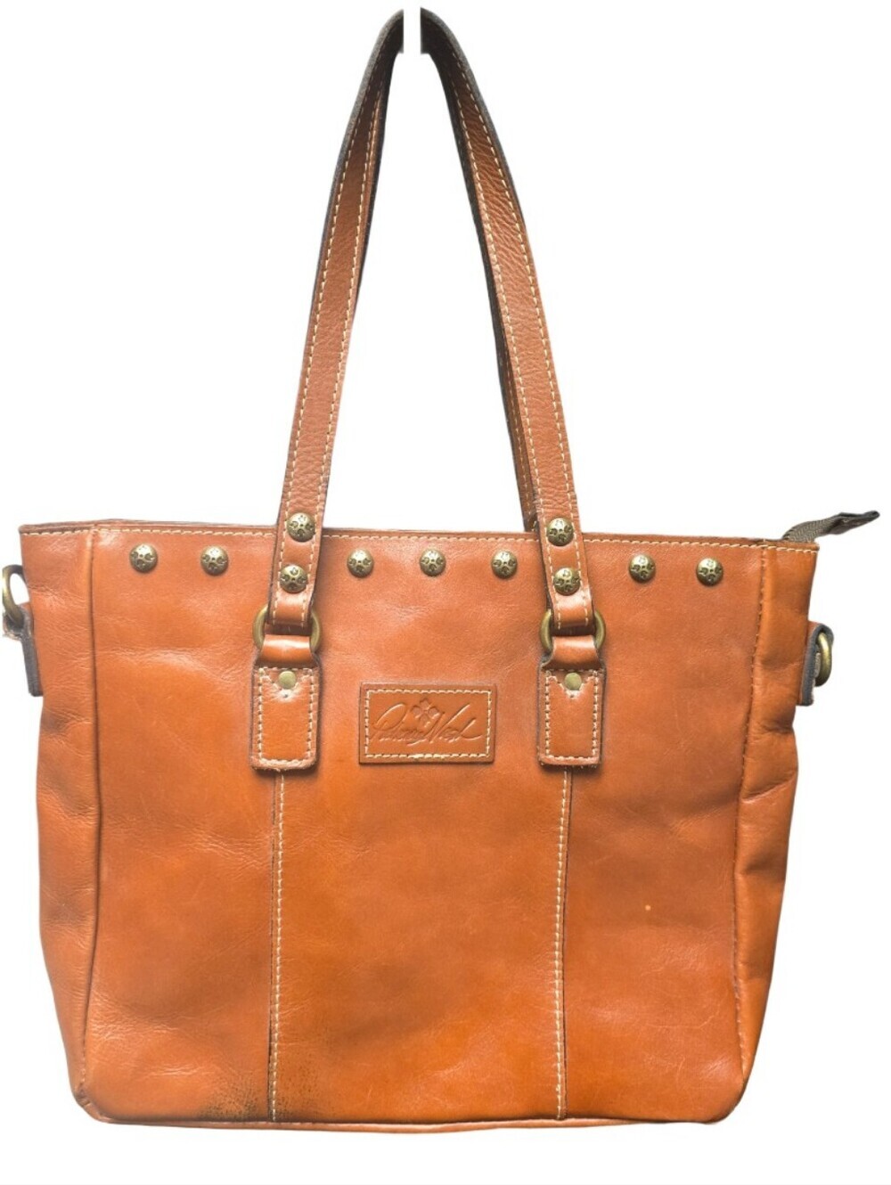 Patricia Nash Cognac Leather Tote Bag in Stud Detail